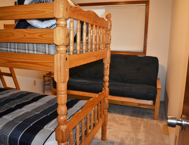 Upstairs bunk room with futon